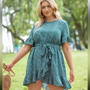 Floral Green Ruffle Dress